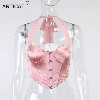Articat Satīna Sexy Backless Topi Sievietēm Cietā Vienu Krūtīm, Izdilis Vest Dāmas V-veida kakla Gadījuma Streetwear Sieviešu Ziemas Augšu