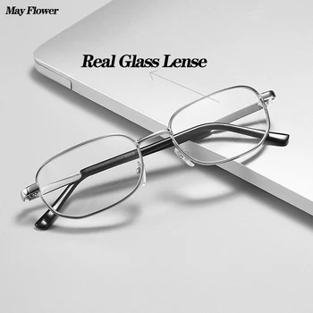 Anti-Scratch Lasīšanas Brilles Retro Laukumā Presbyopic Brilles Ar Stikla Lēcām, Metāla Hyperopia Acu Brilles Vīriešu brilles +3.5+4