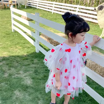 2020. gada vasaras korejiešu stilā, mīlestību, sirds forma, bērns, meitene, kuru linuma acs tilla princess puse kleita baby toddler apģērbu bērniem vestidos