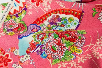 Pusi Metru Japāņu kokka Raibs Kimono Kokvilnas Audumi, Tekstila Quilting audums Auduma šūšanai Ziedu Ventilators C