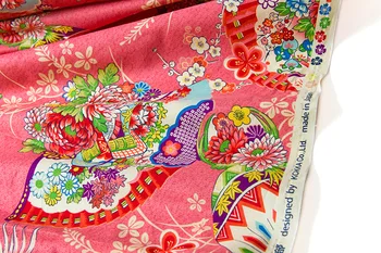 Pusi Metru Japāņu kokka Raibs Kimono Kokvilnas Audumi, Tekstila Quilting audums Auduma šūšanai Ziedu Ventilators C