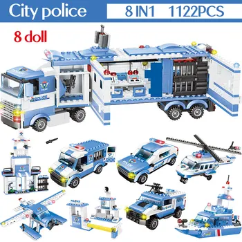 1102-1122pcs Pilsētas Policijas iecirkni, Celtniecības Bloki, City Truck SWAT Komanda Ķieģeļi Izglītības Rotaļlieta Zēniem bērniem