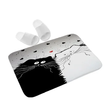 Karikatūra Dzīvnieku Modelis Grīdas Paklājiņš, Melns un Balts Doormat Kaķis Flaneļa Drukāšanas Durvju Paklāji Ieejas Durvīm Anti-skid Virtuves Mat
