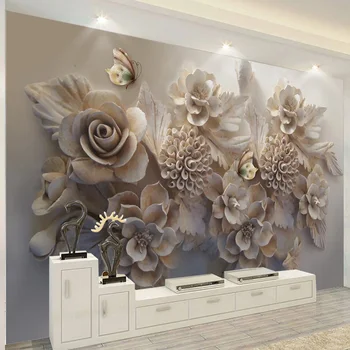 3D Tapetes Eiropas Retro Stila Ziedi Butterfly Foto Sienu Gleznojumi Dzīvojamā Istabā, TV Dīvāns Fona Sienas Dekori Papel De Parede
