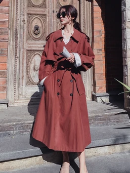 Leiouna Ilgi Cietās Biroja Dāma Jaunu 2020. Gadam, Modes Sievietēm Uzrakt Mētelis Dubultā Krūtīm, Platām starām. Lielajam Pavasara Rudens Virsdrēbes