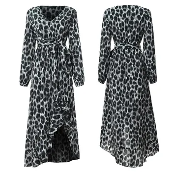 Modes Leopards Drukāt Maxi Kleita Sieviešu Vasaras Sundress ZANZEA ir 2021. Sexy V-Neck Beach Ilgi Vestidos Sieviešu Augsto Vidukli Drēbes 5XL