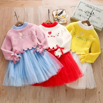 Jaunu Meiteņu Kleitas Rudens Ziemas Valsts Izšūti Ķīnas Apģērbu Bērniem Ar Garām Piedurknēm Kleita Bērni Džemperis Kleita Meitenēm