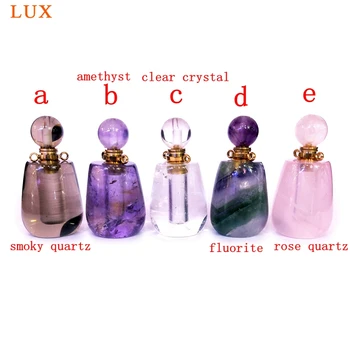 Dabas Fluorite Smaržu Pudeles Kulons Pulēta rožu quartzs amethysts dūmu quartzs Zelta krāsas Pārklājumu Čakru Dziedināšanas Kaklarota