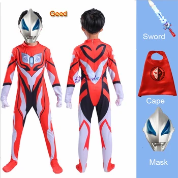 Zēns Ultraman Superheroes Cape Maska Jumpsuit Uzvalks Geed Tiga Belial Ginga Nulles Halloween Kostīms Bērniem Bērnu Cosplay Apģērbi