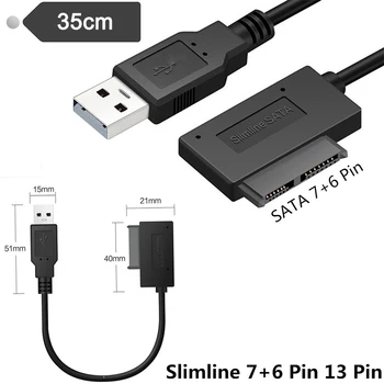 Notebook USB 2.0, lai Slimline Sata 7 + 6 13Pin Adapteris Pārveidotājs Kabelis Portatīvo datoru CD / DVD ROM Datu Vadu Adapteri