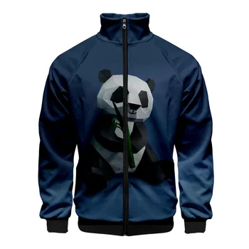 2020 Smieklīgi Panda 3D Stāv Apkakles Rāvējslēdzēju Jaka Sieviešu/Vīriešu garām Piedurknēm Jakas Ikdienas Moderns Stils Streetwear Dzīvnieku Apģērbs