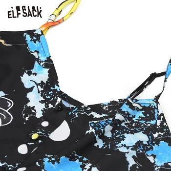 ELFSACK Black Grafiskais Izdrukāt Gadījuma Sievietes Siksna Šifona Kleitas 2020. Gada Rudenī ELF Pie Pleca Pludmales Stila Sieviešu Svētku Kleita