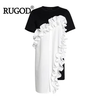 RUGOD 2019 Stringy Eģi Raibs T krekls, Kleita Sievietēm Vintage Asimetriska Midi Kleitu franču Stilā Puse Kleita Vestidos Mujer