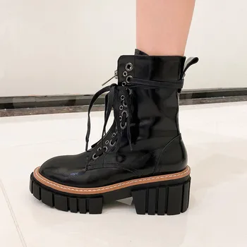ASUMER 2020 augstākās kvalitātes īstas ādas kurpes sieviešu platformas zābaki, mežģīnes up zip rudens ziemas modes punk potītes zābaki sieviete