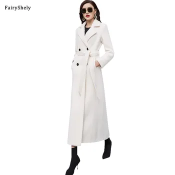 FairyShely korejas Modes Baltu Vilnas Mēteli 2020. Gadam Sieviešu Rudens Ziemas Jaunas Plus Lieluma Sieviete Ilgi Sadaļā Mētelis Biroja Dāma 3XL