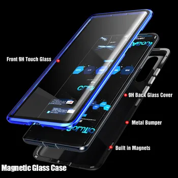 Magnētiskā Absorbcijas Metāla Tālruni Gadījumā, Huawei P30 pro p40 pro P30Pro p40pro Segtu Double Sided Rūdīta Stikla HuaweiP30 Pro