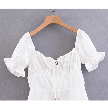 SheMujerSky Vasaras Vintage Mini Kleita Sievietēm Mežģīnes Up V-veida kakla Kleita 2019 vestido blanco verano