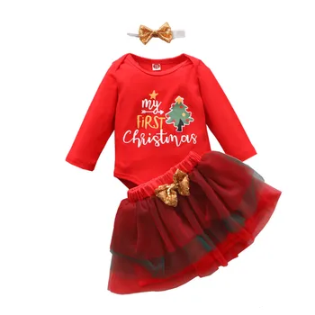 Jaundzimušo Bērnu Ziemassvētku Apģērbu Komplekts Apģērbs Rudens Zīdaiņu Zēni Meitenes Ar Garām Piedurknēm Topi/Romper+Bikses/Svārki/U Ziemassvētki Apģērbu Komplekti