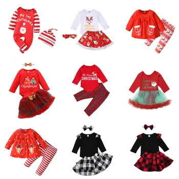 Jaundzimušo Bērnu Ziemassvētku Apģērbu Komplekts Apģērbs Rudens Zīdaiņu Zēni Meitenes Ar Garām Piedurknēm Topi/Romper+Bikses/Svārki/U Ziemassvētki Apģērbu Komplekti