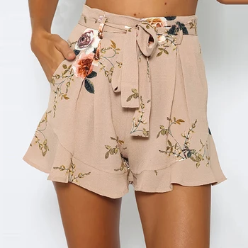 Stilīgu Sieviešu apģērbu Pārsējs kabatas Augsta Vidukļa Boho Gadījuma Poliestera Ziedu drukāt Beach Vasaras Šorti vienu gabalu