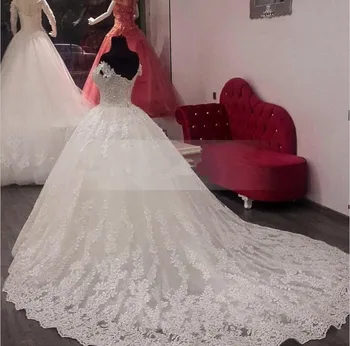Plus Lieluma Pilna mežģīnes Greznība Bumbu Kleita Kāzu Kleitas 2020. gadam drēbes de mariage Mid-East vestido de noiva Princese Mežģīņu Kāzu Kleita