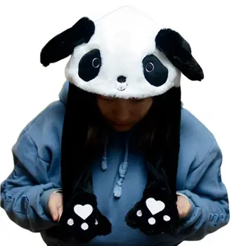 Bērnu, Pieaugušo Īsās Plīša Gudrs 3D Multiplikācijas filmu Panda Dzīvnieku Cepure ar Kustīgajām Ausīm Dubultā drošības Spilvens Ķepas Silts Earflap Klp Rotaļu Grupa Aksesuāri