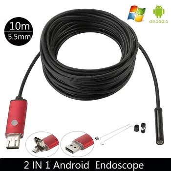Augstas kvalitātes 5.5 MM USB endoskopu Android kameras 1/2/5/10m elastīgu čūska caurules atklāšanas Viedtālrunis OTG endoskopu kamera 6LED