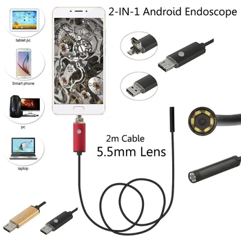 Augstas kvalitātes 5.5 MM USB endoskopu Android kameras 1/2/5/10m elastīgu čūska caurules atklāšanas Viedtālrunis OTG endoskopu kamera 6LED