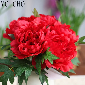YO CHO Peoniju Pušķis, Mākslīgie Ziedi Zīda Peonijas Kāzu Ziedu Pušķis Mājas Dārzā Apdare Viltus Baltas Rozes Ziedu Ķekars