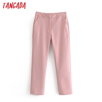 Tangada 2020. gadam korejas modes sieviešu candy krāsas uzvalku bikses bikses kabatām pogas birojs dāma bikses pantalon DA78