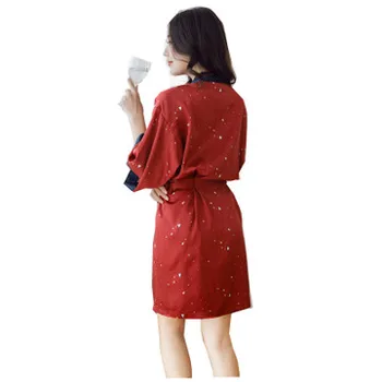 Daeyard Zīda Kāzām, Līgava, Līgavas Drēbes Sievietēm Polka Dot Peldmētelis Īsā Kimono Sarkanā Mantija Nighty Sleepwear Modes Halāti