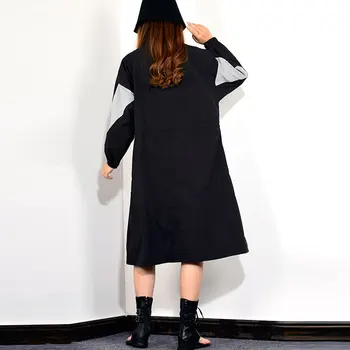 XITAO Raibs Hit Krāsu, Rāvējslēdzēji Midi Garuma-line Kleita Sievietēm 2019 Rudens Modes Stand Apkakli Gadījuma Personības ZLL1946