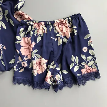 Vasaras Satins zīda sieviešu bikses sleepwear sexy mežģīņu spageti siksnas, v-veida kakla sieviešu pidžamas pidžamas komplekti
