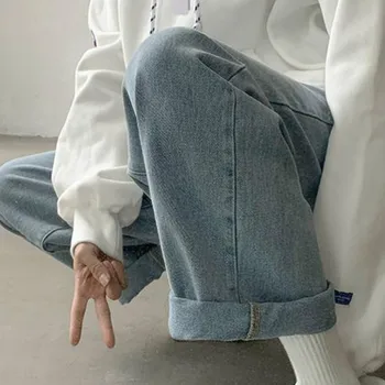 Vīriešu Džinsi Solid Plus Izmērs 3XL Zaudēt Plaša Kāju Džinsa Bikses Vīriešu Modes Viss atbilstu Atpūtas korejiešu Stilā Harajuku Ins Streetwear