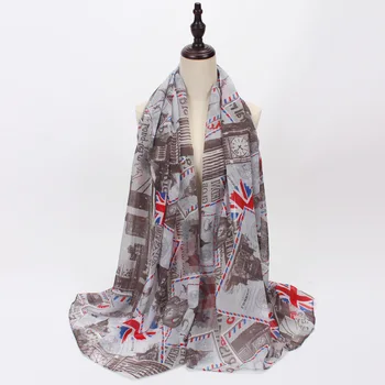 Jaunu Karalistes Karogu Druka, Šalle Šalles Londonas Ēka Modelis Ilgi Mīkstās Šalles Wrap Hijab 3 Krāsu