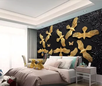Melnā stila zelts un balts balodis palīdzības dzīvojamās istabas sienu apdare, krāsošana sienas