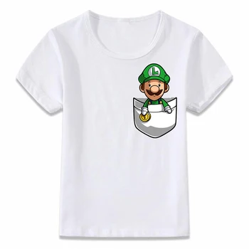 Bērniem Drēbes ar Īsām Piedurknēm T Krekla Kabatā Mario Yoshi Luiji Kirby Saiti, Bērnu T-krekls Zēniem un Meitenēm Toddler Tee Krekli