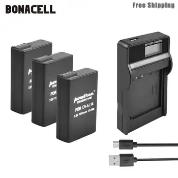 Bonacell 1500mAh EN-EL14 LV-EL14a ENEL14 EL14, Akumulatora+LCD Lādētājs Nikon P7800,P7700,P7100,P7000,D5500,D5300,D5200,D3200 L50