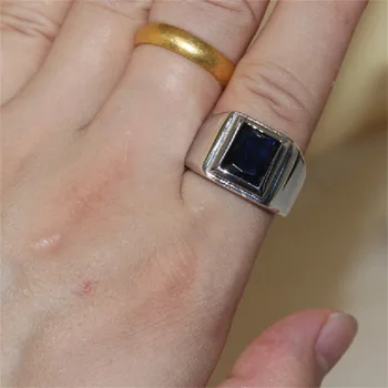 Klasiskās 925 streling Sudraba Dabas 6ct Laukumā Zilā Safīra Gredzenu pirksta Mūžīgo Kokteilis Kāzu gredzeni Vīriešu rotaslietas zēns