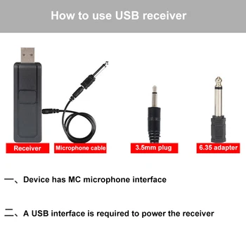 UHF 3.5 mm 6.35 mm Rokas Bezvadu Mikrofona Karaoke Mikrofons ar USB Uztvērēju