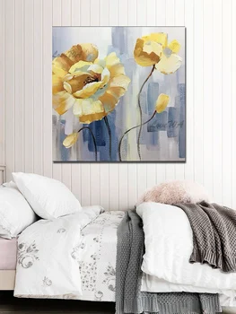 Roku Darbs White Flower Eļļas Gleznu Abstraktu Ziedu Gleznojumus Mākslas Ziedi Bez Rāmīša Dekoratīvās Bildes Mājas Dekorēšanas Sienas Māksla