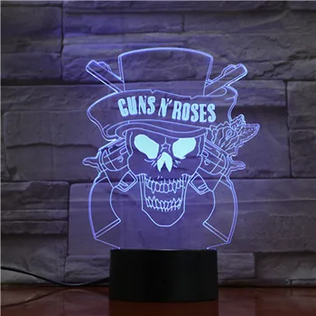 Guns N' Roses 3D Nakts Lampa Usb Touch Sensors Telpā luminaria Lampas Fani Klāt GNR Hard Rock Band Logo Led Nakts Gaisma Baby
