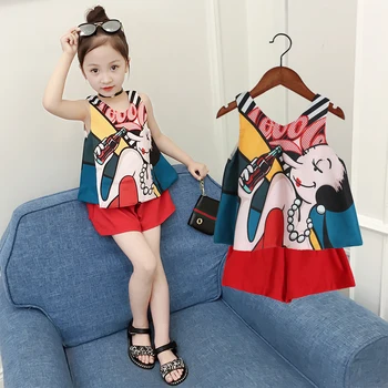 2019 Baby Girl Vasaras Apģērbs Uzstādīt Kokvilnas Meitene Drukāt Topi + Cietā Šorti Ikdienas Meiteņu Apģērbu Komplekti Bērniem Drēbes Meitenēm no 4 līdz 12