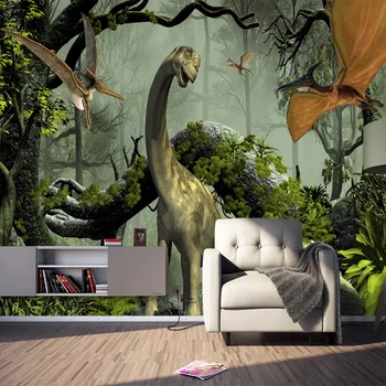 Pielāgotus Foto Tapetes, 3D Stereo Dinozauru Motīvu Lieli Gleznojumi Pirmatnējā Meža Dzīvojamā Istaba Guļamistaba Fona Dekors Sienas Tapetes