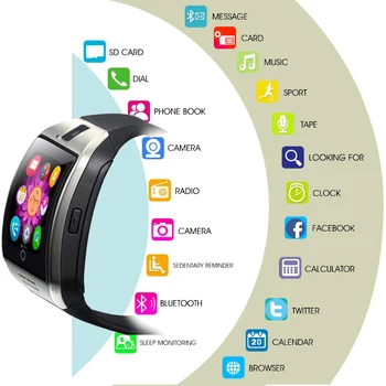 Vīrieši Bluetooth Smart Skatīties Q18 Ar Kameras Sinhronizācijas SMS Smartwatch Atbalsta SIM TF Karti Facebook Twitter, Whatsapp IOS Android