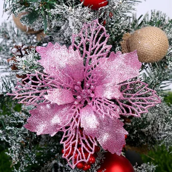5gab Mākslīgās Ziemassvētku Ziedi 10cm Mirdzēt Viltus Ziedi Eglīšu Rotājumi Priecīgus Ziemassvētkus un Jaunā Gada Rotājumiem