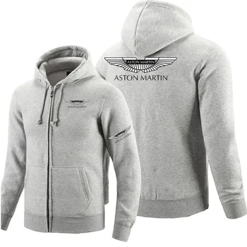 Rāvējslēdzēju Hoodies Aston Martin logo Uzdrukāts Vilnas pelēkā vārna garām Piedurknēm Cilvēka rāvējslēdzēju Jaka sporta Krekls
