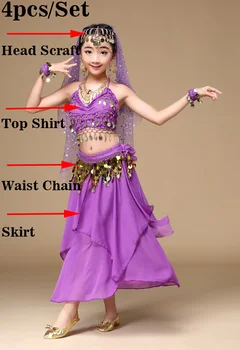 4gab/set Meitene Vēdera Deju Tērpi Meitenēm Ēģiptes Sniegumu Rāda Puses Bollywood Dance Bērnu Indijas Austrumu Halloween Kostīms