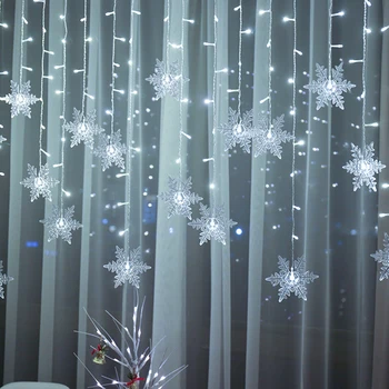 Ziemassvētku Sniegpārsla LED Aizkaru Āra Ūdensizturīgs String Gaismas 8 Režīmi bākugunis Ziemassvētki Pieslēdzami Vilnis Pasaku Gaismas