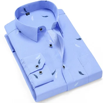 JAUNU Vīriešu Modes Gadījuma Long Piedurknēm Drukāts Krekls Slim Fit Vīriešu Sociālās Uzņēmējdarbības Kleita Krekls Zīmolu Vīriešu Apģērbu Mīkstu Ērti